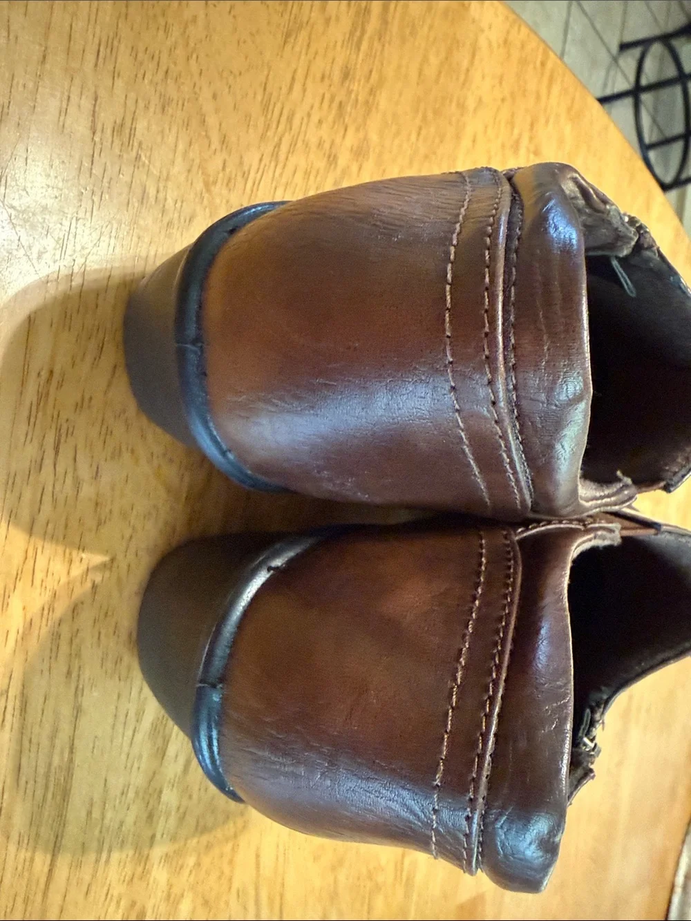 easy street Brown Leather Slip-On Loafers with Side Zip Accent